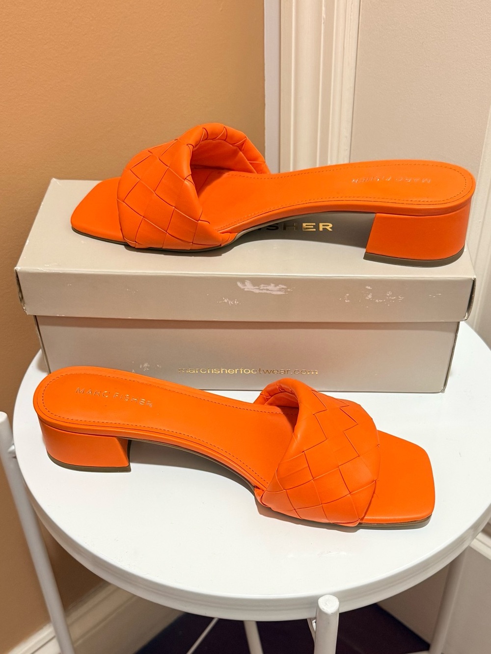 Marc Fisher Bright Orange Woven Slide Mules